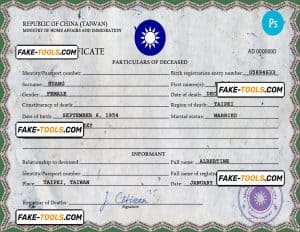 Taiwan death certificate PSD template, completely editable