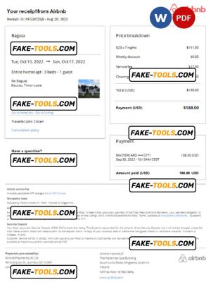 Timor Leste Airbnb booking confirmation Word and PDF template