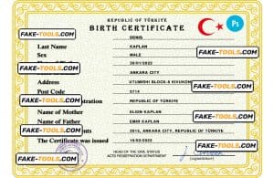 Turkey birth certificate PSD template, completely editable