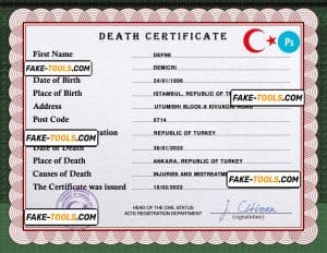 Turkey death certificate PSD template, completely editable