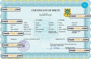 Tuvalu vital record birth certificate PSD template