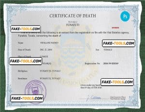 Tuvalu vital record death certificate PSD template, completely editable