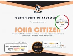 USA Academic Certificate template in Word and PDF format
