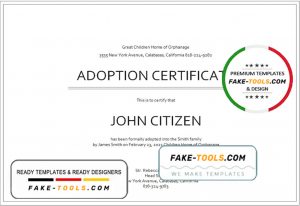 USA Adoption Certificate template in Word and PDF format