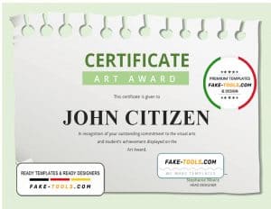 USA Art Award Certificate template in Word and PDF format