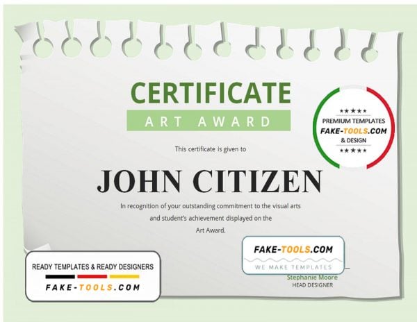 USA Art Award Certificate template in Word and PDF format