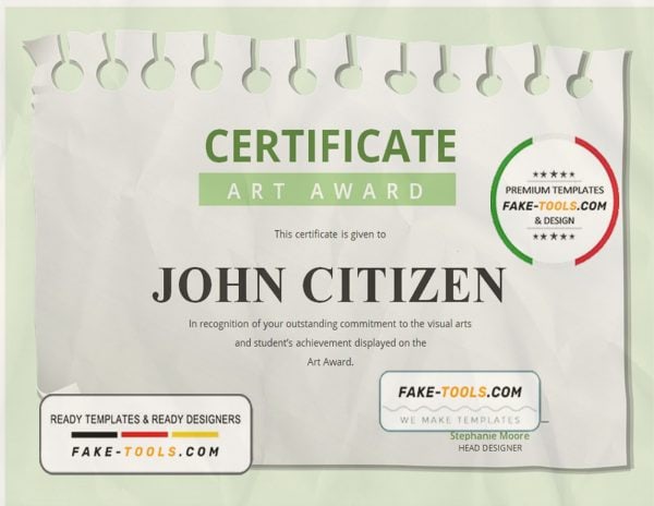 USA Art Award Certificate template in Word and PDF format