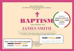USA Baptism Certificate template in Word and PDF format