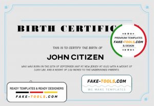 USA Birth Certificate template in Word and PDF format