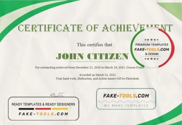USA Certificate of Achievement template in Word and PDF format