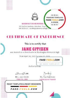 USA Cheerleader Certificate template in Word and PDF format