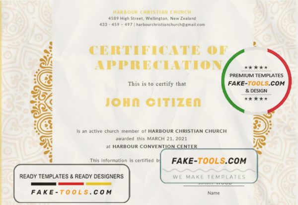 USA Church Certificate of Appreciation template in Word and PDF format