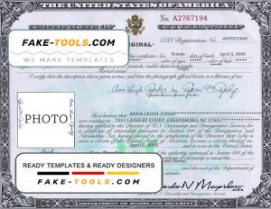 USA Citizenship certificate template in PSD format
