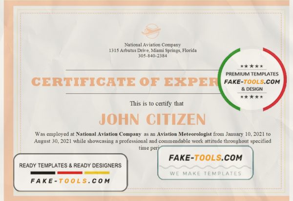 USA Company Experience Certificate template in Word and PDF format