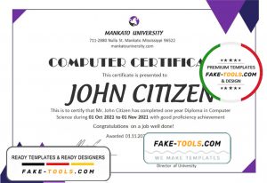 USA Computer Diploma Certificate template in Word and PDF format