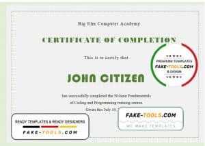 USA Computer Training certificate template in Word and PDF format