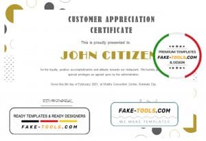 USA Customer Appreciation Certificate template in Word and PDF format