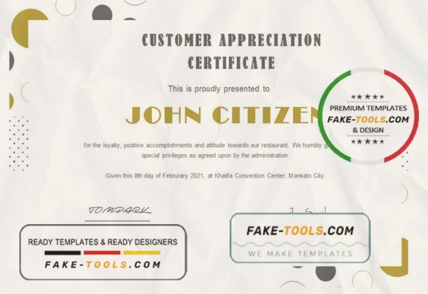 USA Customer Appreciation Certificate template in Word and PDF format