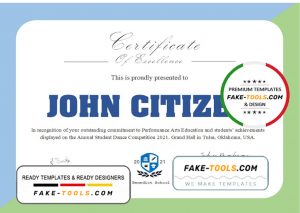 USA Dance certificate template in Word and PDF format