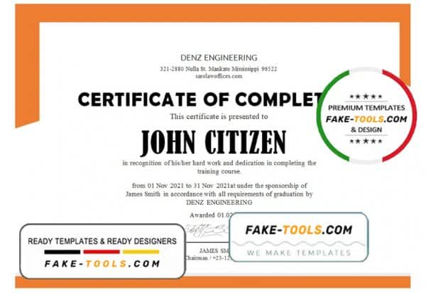 USA Denz Engineering Internship Certificate template in Word and PDF format