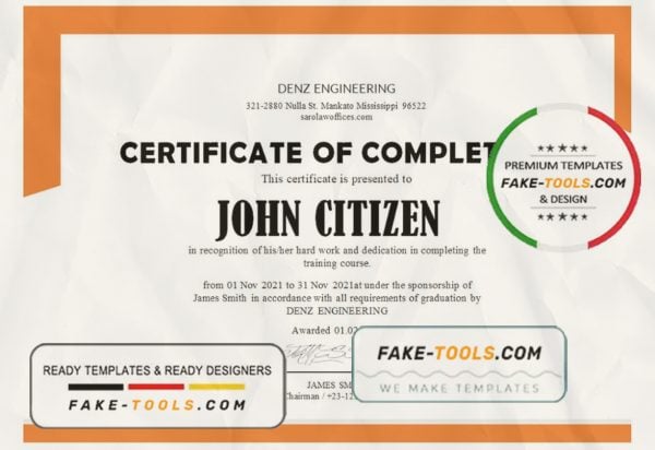 USA Denz Engineering Internship Certificate template in Word and PDF format