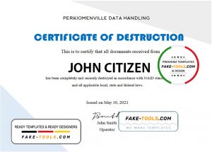 USA Destruction certificate template in Word and PDF format