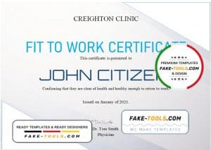 USA Fit to Work certificate template in Word and PDF format