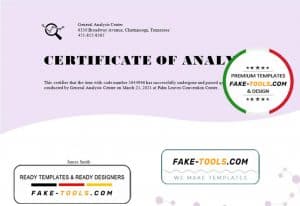 USA General Analysis certificate template in Word and PDF format