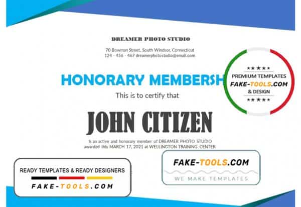 USA Honorary Membership certificate template in Word and PDF format