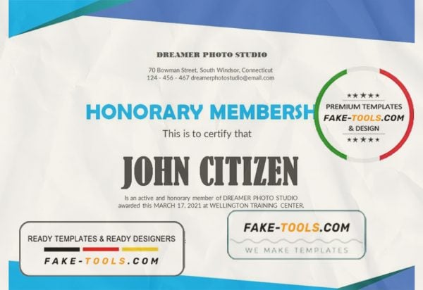 USA Honorary Membership certificate template in Word and PDF format