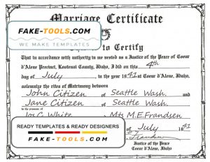USA Idaho marriage certificate template in PSD format, fully editable