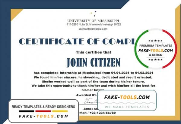 USA Internship certificate template in Word and PDF format