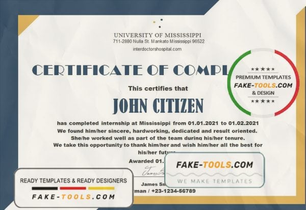 USA Internship certificate template in Word and PDF format