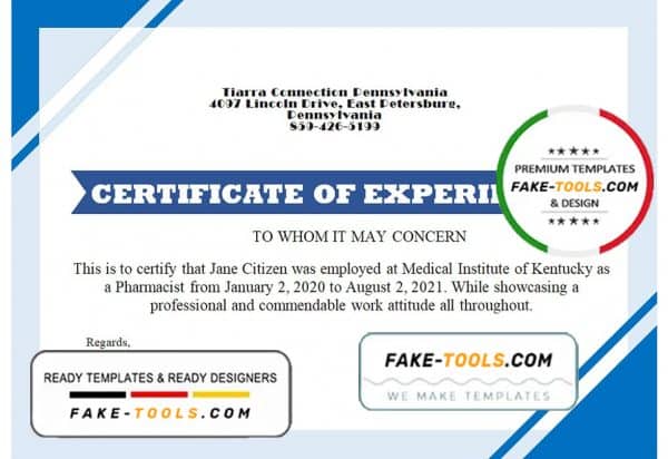 USA Job Experience certificate template in Word and PDF format, version 2
