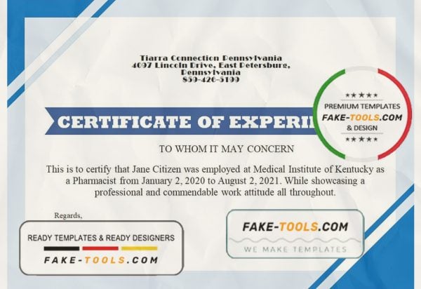USA Job Experience certificate template in Word and PDF format, version 2
