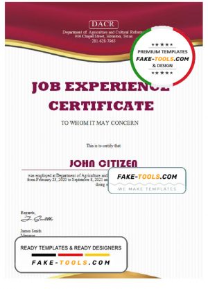 USA Job experience certificate template in Word and PDF format