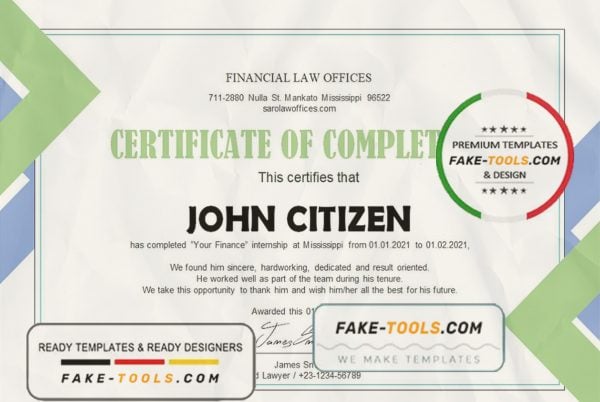 USA Law Internship certificate template in Word and PDF format