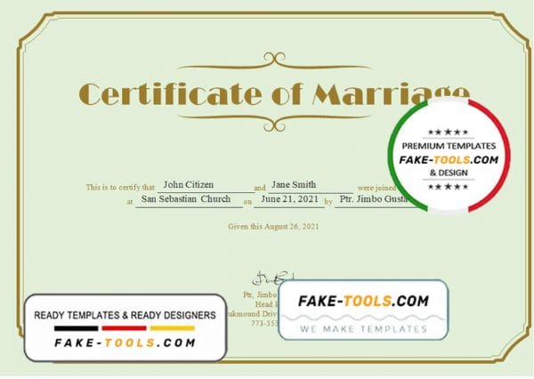USA Marriage certificate template in Word and PDF format