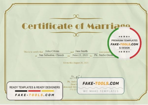 USA Marriage certificate template in Word and PDF format