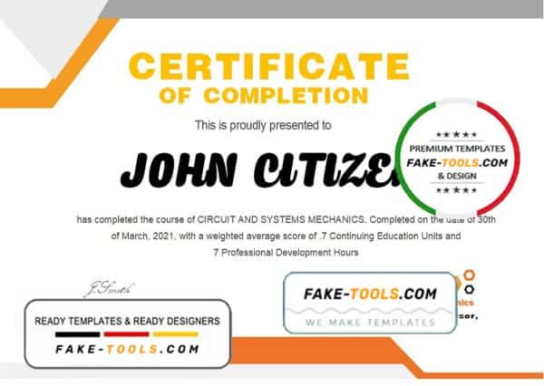 USA Mechanic certificate template in Word and PDF format