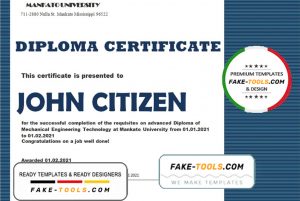 USA Mechanical Diploma certificate template in Word and PDF format