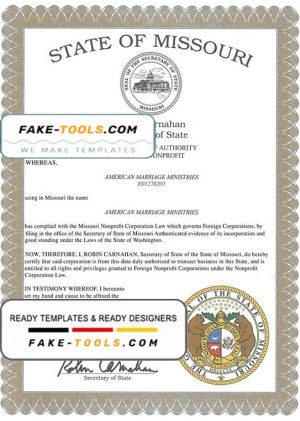 USA Missouri marriage certificate template in PSD format