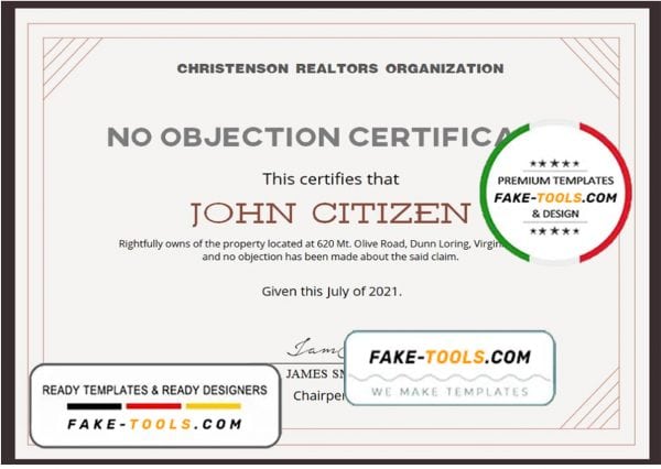 USA No Objection certificate template in Word and PDF format