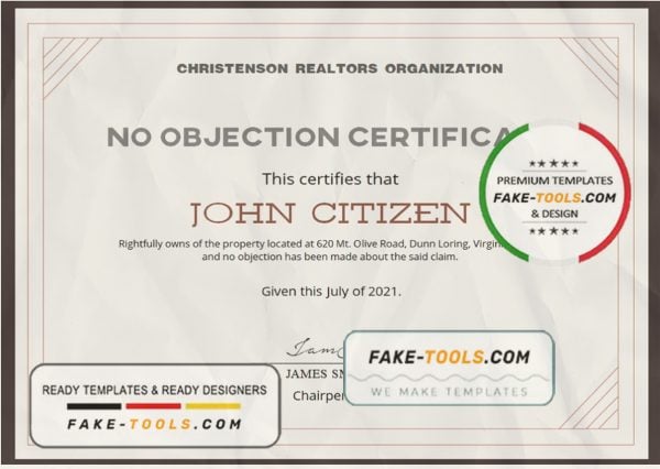 USA No Objection certificate template in Word and PDF format