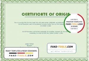 USA Origin Certificate template in Word and PDF format
