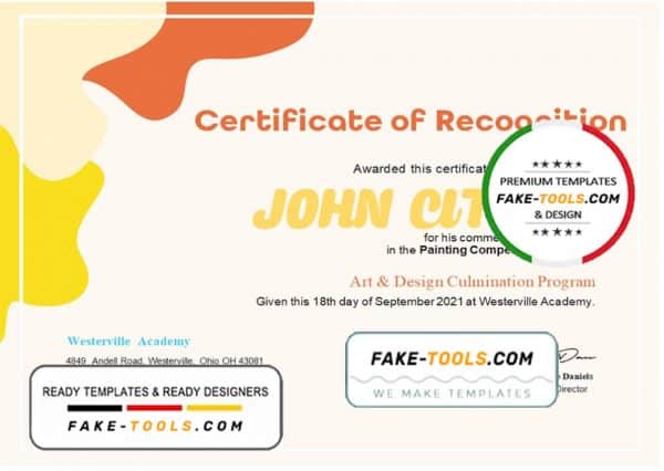 USA Painting Award certificate template in Word and PDF format