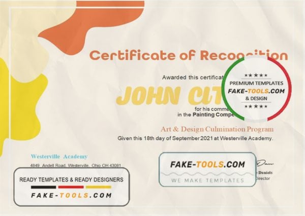 USA Painting Award certificate template in Word and PDF format