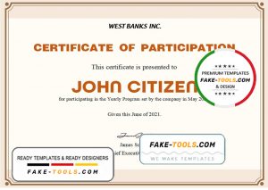 USA Participation certificate template in Word and PDF format, version 2
