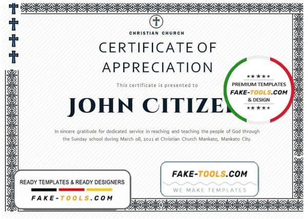 USA Pastor Appreciation certificate template in Word and PDF format