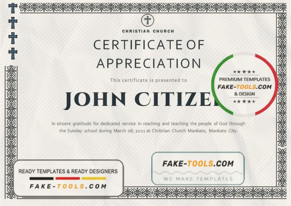 USA Pastor Appreciation certificate template in Word and PDF format
